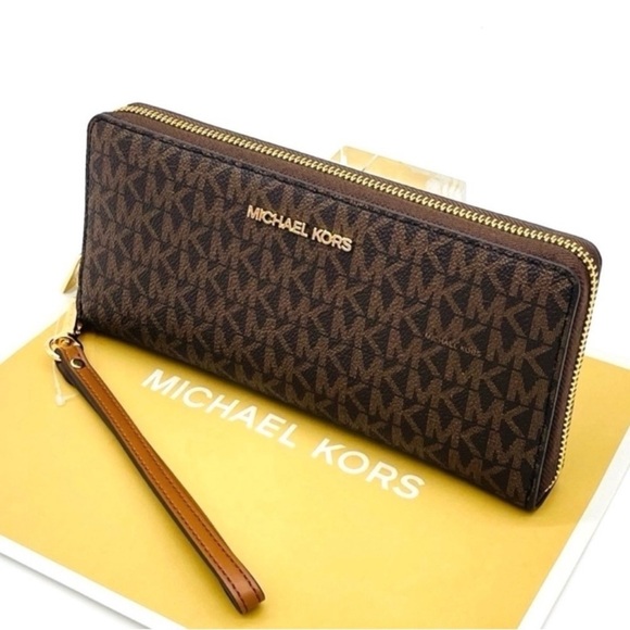 Michael Kors Large Continental Wallet Wristlet Brown - Picture 5 of 8